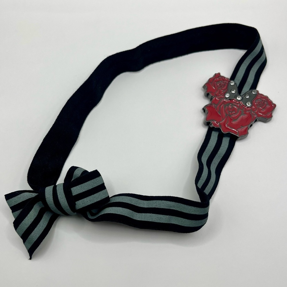 Disney Park Bound Couture Red Rose Striped Minnie Mouse Charm Hair Bow Head Band